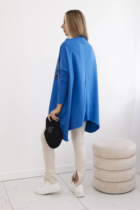 Bluza oversize z asymetrycznymi bokami chabrowa Bluza oversize z asymetrycznymi bokami chabrowa