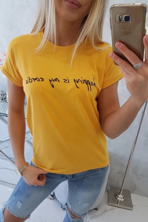 Bluzka Shopping is my cardio musztardowa Bluzka Shopping is my cardio musztardowa