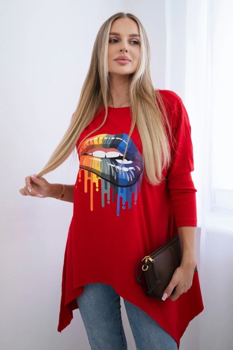 Bluzka oversize z nadrukiem tęczowych ust czerwona Bluzka oversize z nadrukiem tęczowych ust czerwona