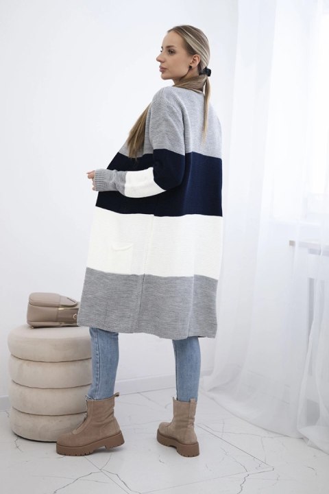 Sweter Kardigan w pasy szary+granatowy Sweter Kardigan w pasy szary+granatowy