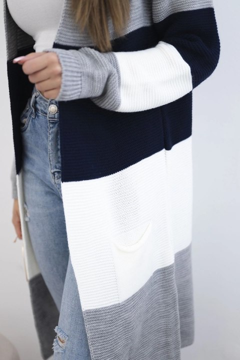 Sweter Kardigan w pasy szary+granatowy Sweter Kardigan w pasy szary+granatowy