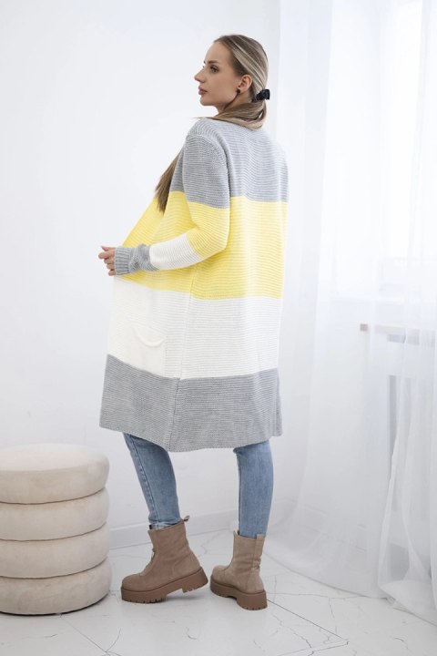 Sweter Kardigan w pasy szary+żółty Sweter Kardigan w pasy szary+żółty