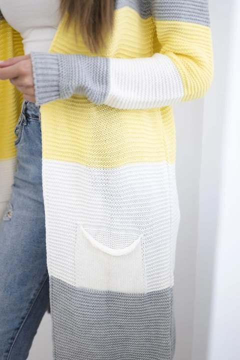 Sweter Kardigan w pasy szary+żółty Sweter Kardigan w pasy szary+żółty