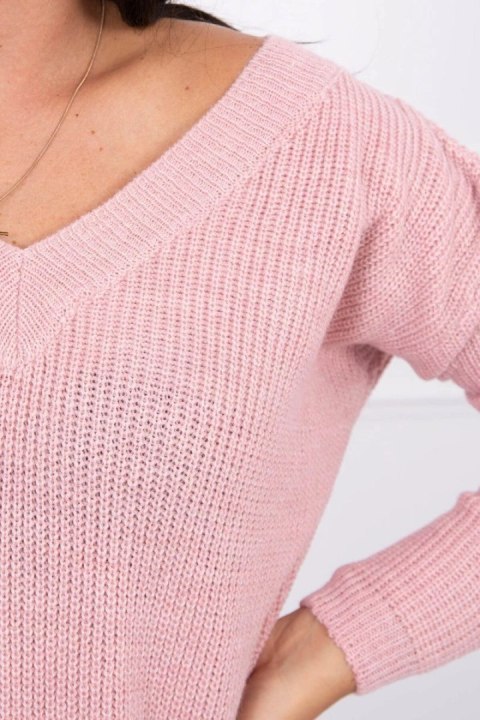 Sweter z dekoltem V pudrowy róż Sweter z dekoltem V pudrowy róż