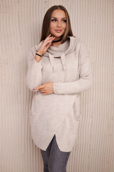 Sweter z kopertowym dołem ciemny beżowy Sweter z kopertowym dołem ciemny beżowy