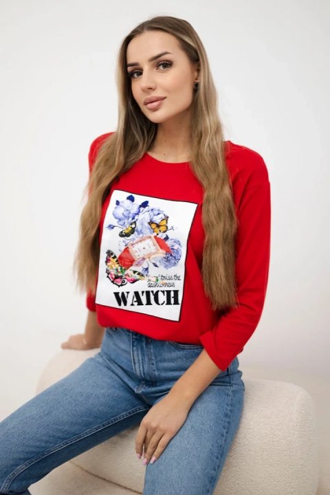 Bluzka z grafiką 3D Watch czerwona Bluzka z grafiką 3D Watch czerwona
