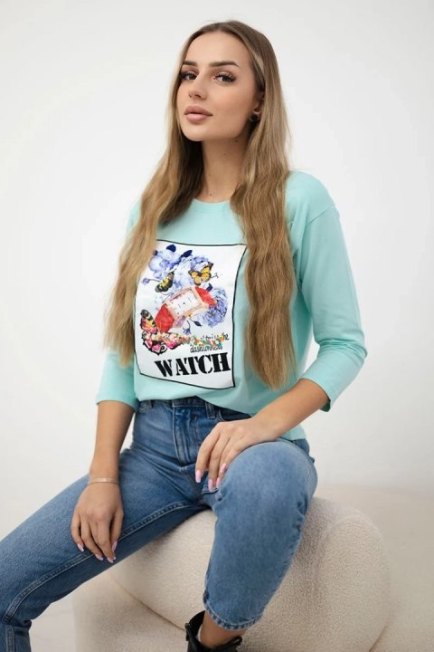 Bluzka z grafiką 3D Watch miętowa Bluzka z grafiką 3D Watch miętowa