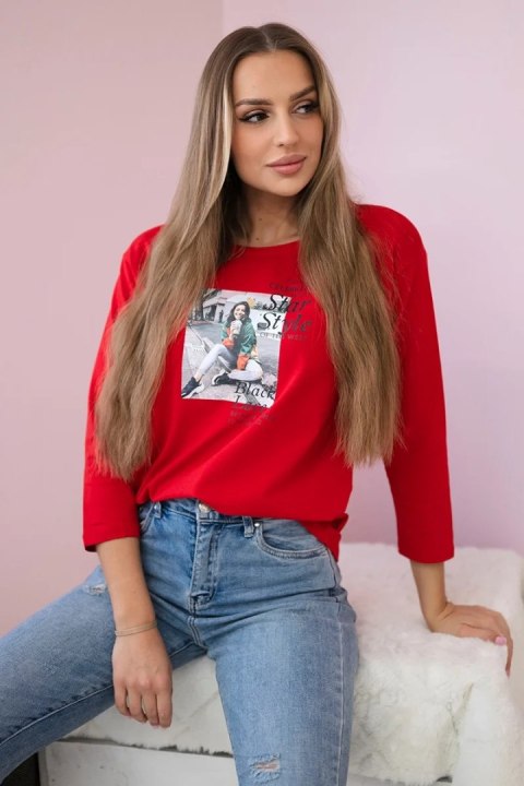 Bluzka z nadrukiem Star Style czerwona Bluzka z nadrukiem Star Style czerwona
