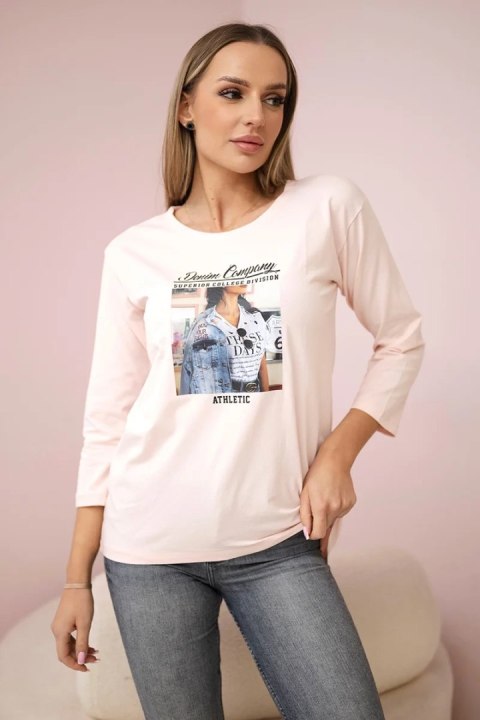 Bluzka z nadrukiem Star Style pudrowy róż Bluzka z nadrukiem Star Style pudrowy róż