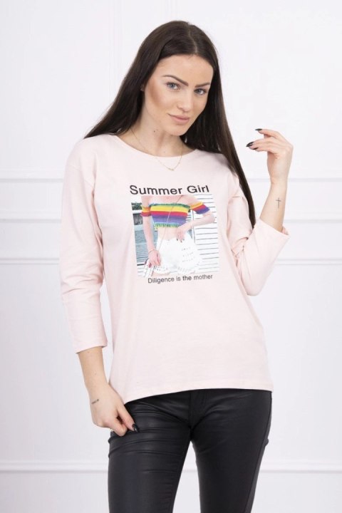 Bluzka z nadrukiem Summer Girl pudrowy róż Bluzka z nadrukiem Summer Girl pudrowy róż