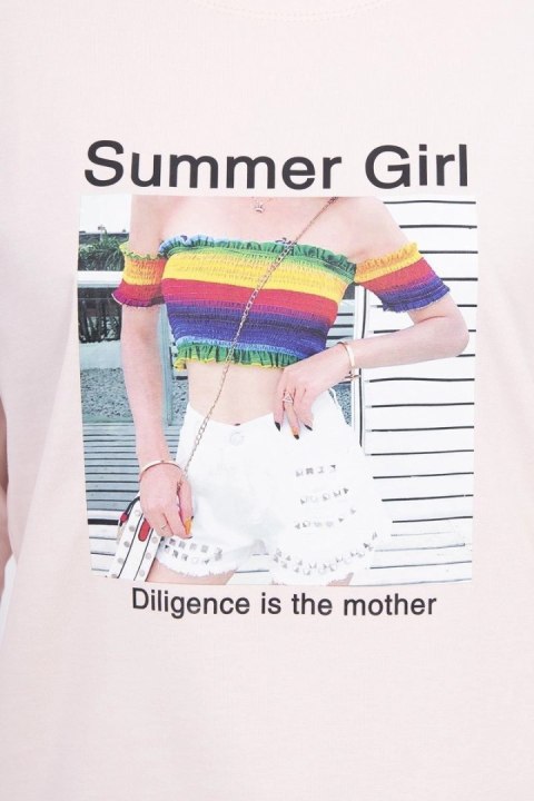 Bluzka z nadrukiem Summer Girl pudrowy róż Bluzka z nadrukiem Summer Girl pudrowy róż