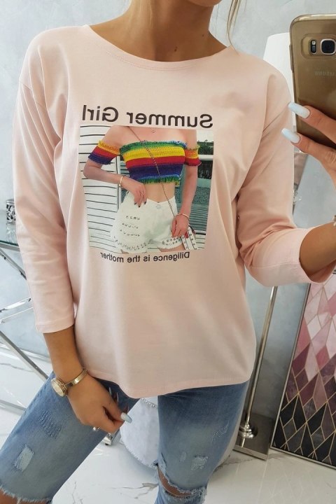 Bluzka z nadrukiem Summer Girl pudrowy róż Bluzka z nadrukiem Summer Girl pudrowy róż