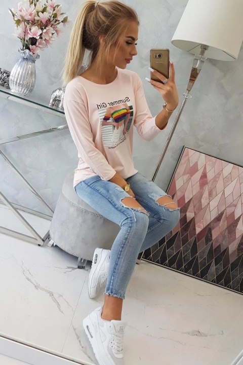 Bluzka z nadrukiem Summer Girl pudrowy róż Bluzka z nadrukiem Summer Girl pudrowy róż