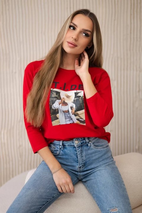 Bluzka z nadrukiem Tide czerwona Bluzka z nadrukiem Tide czerwona