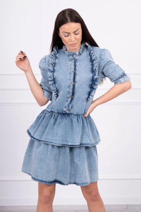 Sukienka jeansowa ze stretchem z żabotem S/M-L/XL Sukienka jeansowa ze stretchem z żabotem S/M-L/XL
