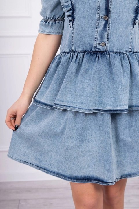 Sukienka jeansowa ze stretchem z żabotem S/M-L/XL Sukienka jeansowa ze stretchem z żabotem S/M-L/XL
