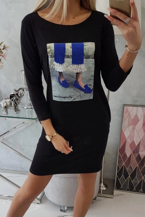 Sukienka z grafiką 3D z cyrkoniami czarna Sukienka z grafiką 3D z cyrkoniami czarna