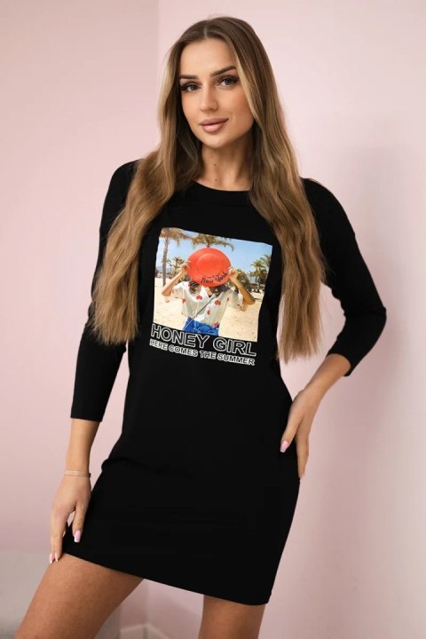 Sukienka z nadrukiem Honey girl czarna Sukienka z nadrukiem Honey girl czarna