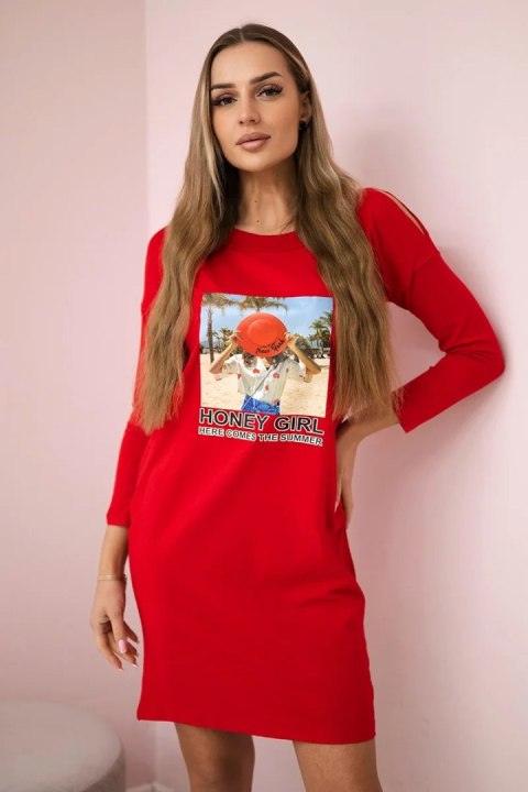 Sukienka z nadrukiem Honey girl czerwona Sukienka z nadrukiem Honey girl czerwona