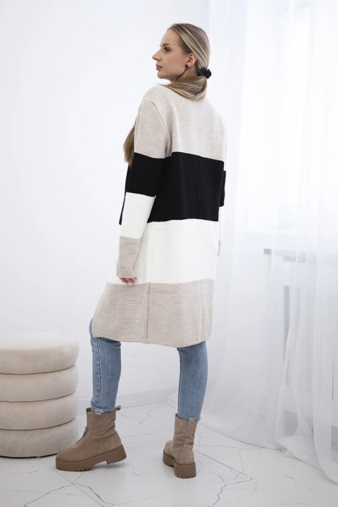 Sweter Kardigan w pasy cappuccino+czarny Sweter Kardigan w pasy cappuccino+czarny