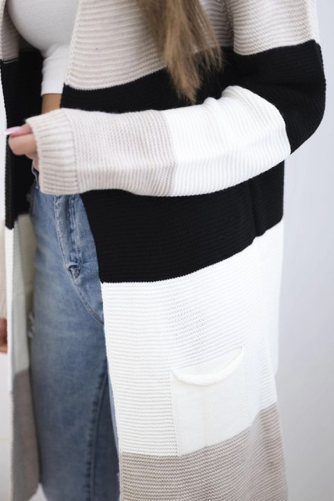 Sweter Kardigan w pasy cappuccino+czarny Sweter Kardigan w pasy cappuccino+czarny