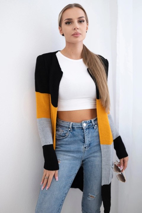 Sweter Kardigan w pasy czarny+musztardowy Sweter Kardigan w pasy czarny+musztardowy