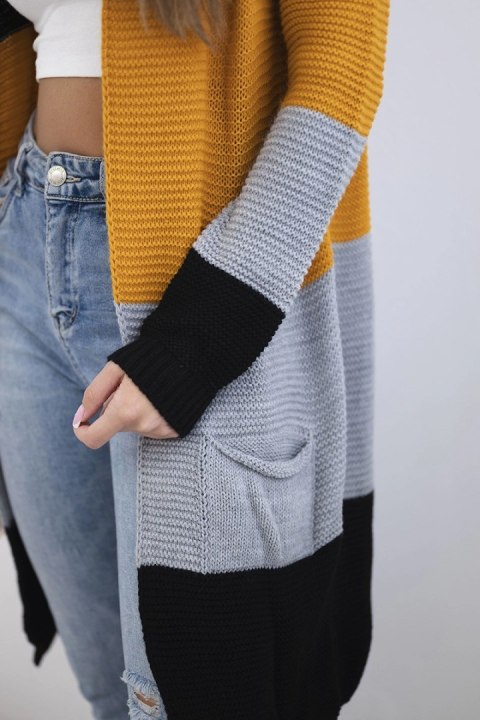 Sweter Kardigan w pasy czarny+musztardowy Sweter Kardigan w pasy czarny+musztardowy