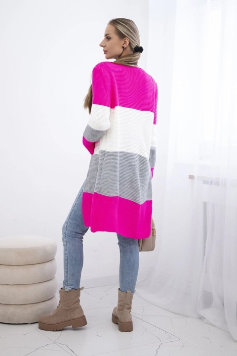 Sweter Kardigan w pasy różowy neon+ecru Sweter Kardigan w pasy różowy neon+ecru