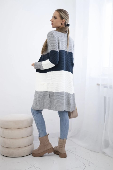 Sweter Kardigan w pasy szary+ciemny jeans Sweter Kardigan w pasy szary+ciemny jeans