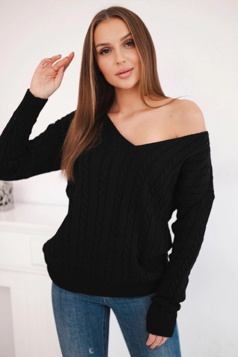 Sweter pleciony z dekoltem V czarny Sweter pleciony z dekoltem V czarny