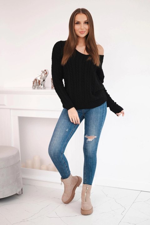 Sweter pleciony z dekoltem V czarny Sweter pleciony z dekoltem V czarny