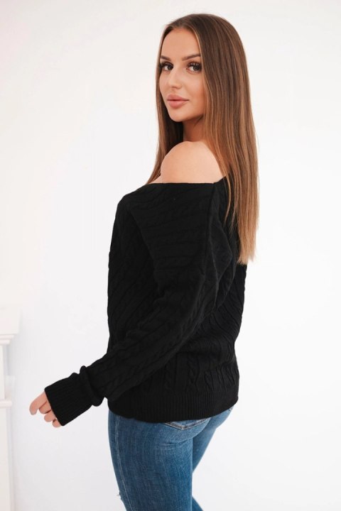 Sweter pleciony z dekoltem V czarny Sweter pleciony z dekoltem V czarny