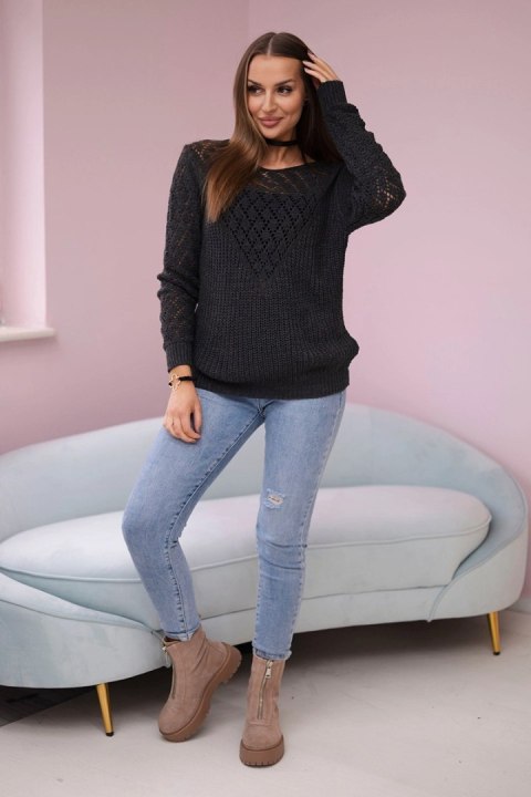 Sweter z ażurowym zdobieniem ciemny grafitowy Sweter z ażurowym zdobieniem ciemny grafitowy