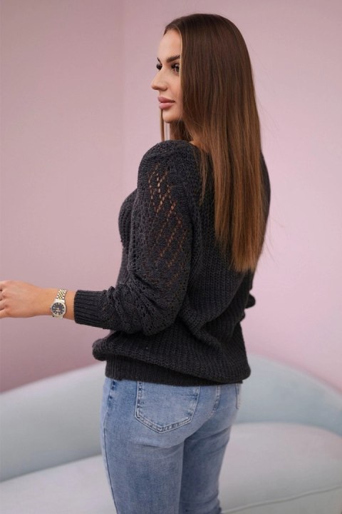 Sweter z ażurowym zdobieniem ciemny grafitowy Sweter z ażurowym zdobieniem ciemny grafitowy