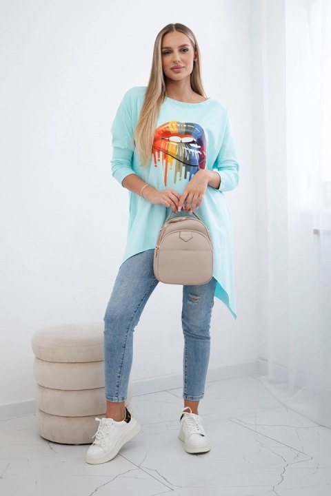 Bluzka oversize z nadrukiem tęczowych ust miętowa Bluzka oversize z nadrukiem tęczowych ust miętowa
