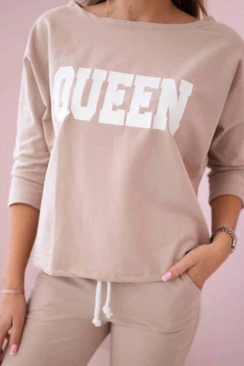 Komplet z nadrukiem Queen beżowy Komplet z nadrukiem Queen beżowy