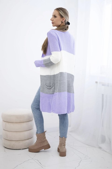 Sweter Kardigan w pasy fioletowy+ecru Sweter Kardigan w pasy fioletowy+ecru