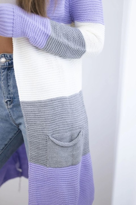 Sweter Kardigan w pasy fioletowy+ecru Sweter Kardigan w pasy fioletowy+ecru