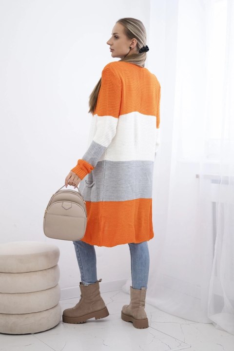 Sweter Kardigan w pasy pomarańczowy+ecru Sweter Kardigan w pasy pomarańczowy+ecru