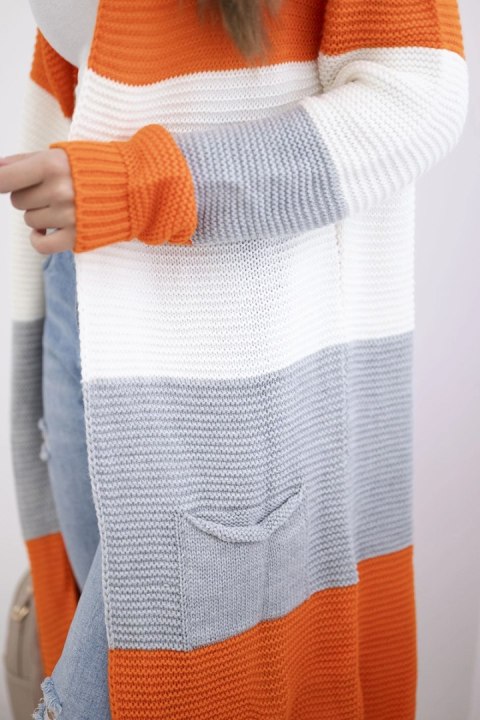 Sweter Kardigan w pasy pomarańczowy+ecru Sweter Kardigan w pasy pomarańczowy+ecru