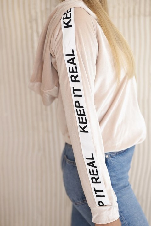 Bluza welurowa z kapturem beżowa Bluza welurowa z kapturem beżowa