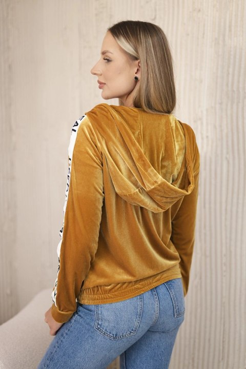 Bluza welurowa z kapturem musztardowa Bluza welurowa z kapturem musztardowa