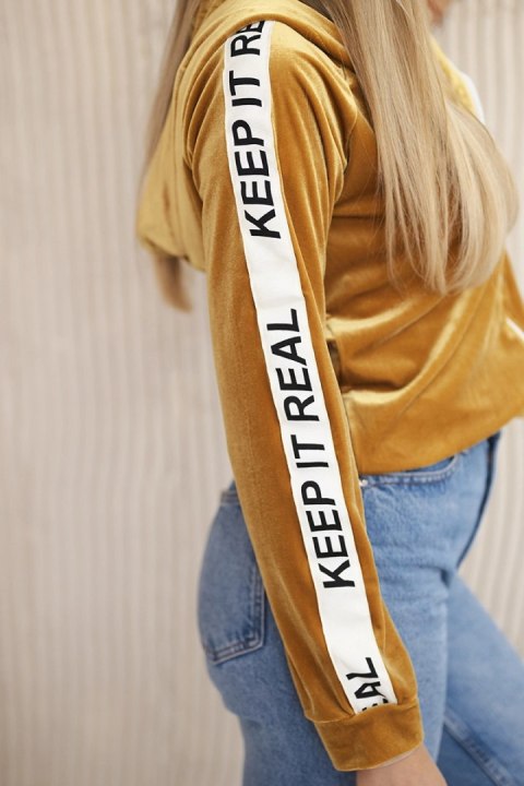 Bluza welurowa z kapturem musztardowa Bluza welurowa z kapturem musztardowa