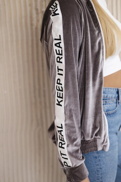 Bluza welurowa z kapturem szara Bluza welurowa z kapturem szara