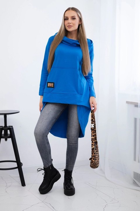 Bluza z długim tyłem i kapturem chabrowy Bluza z długim tyłem i kapturem chabrowy