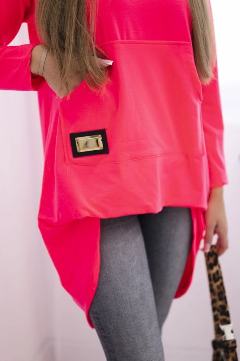 Bluza z długim tyłem i kapturem różowy neon Bluza z długim tyłem i kapturem różowy neon