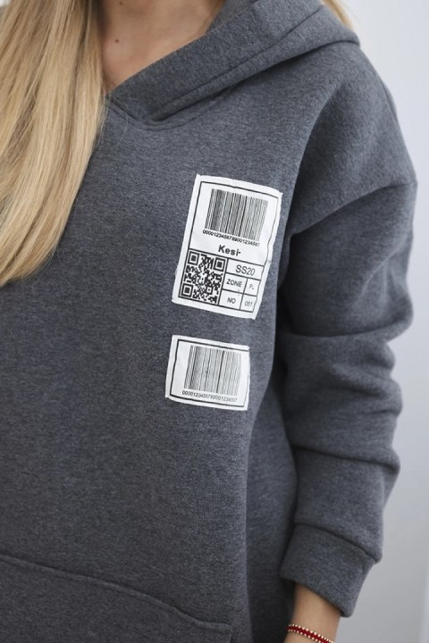 Bluza z kapturem z naszywkami grafitowa Bluza z kapturem z naszywkami grafitowa