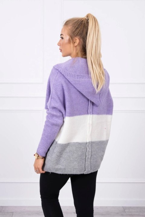 Sweter z kapturem trzykolorowy fioletowy+ecru+szary Sweter z kapturem trzykolorowy fioletowy+ecru+szary