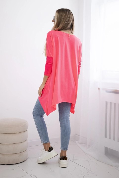 Bluzka oversize z nadrukiem tęczowych ust różowy neon Bluzka oversize z nadrukiem tęczowych ust różowy neon