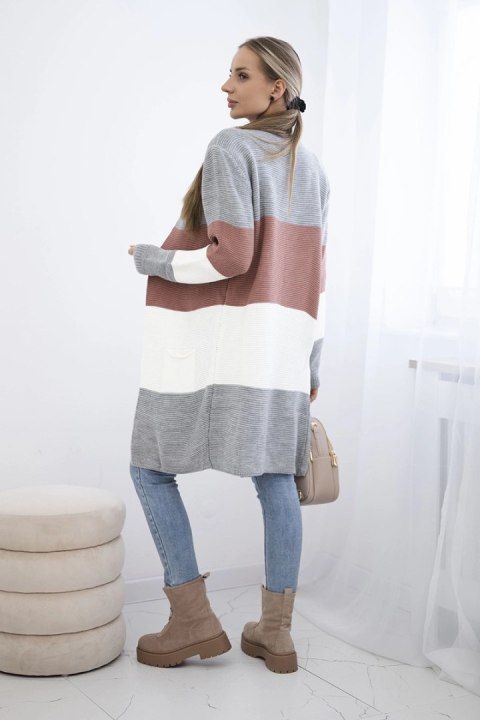 Sweter Kardigan w pasy szary+ciemno różowy Sweter Kardigan w pasy szary+ciemno różowy